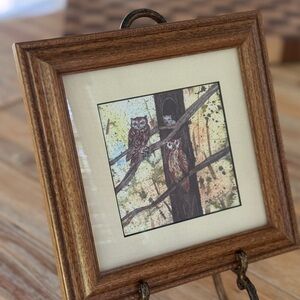Original Owl Family Framed Hand Painted Watercolor